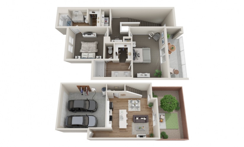 Dillion - 2 bedroom floorplan layout with 2.5 bathrooms and 1271 square feet